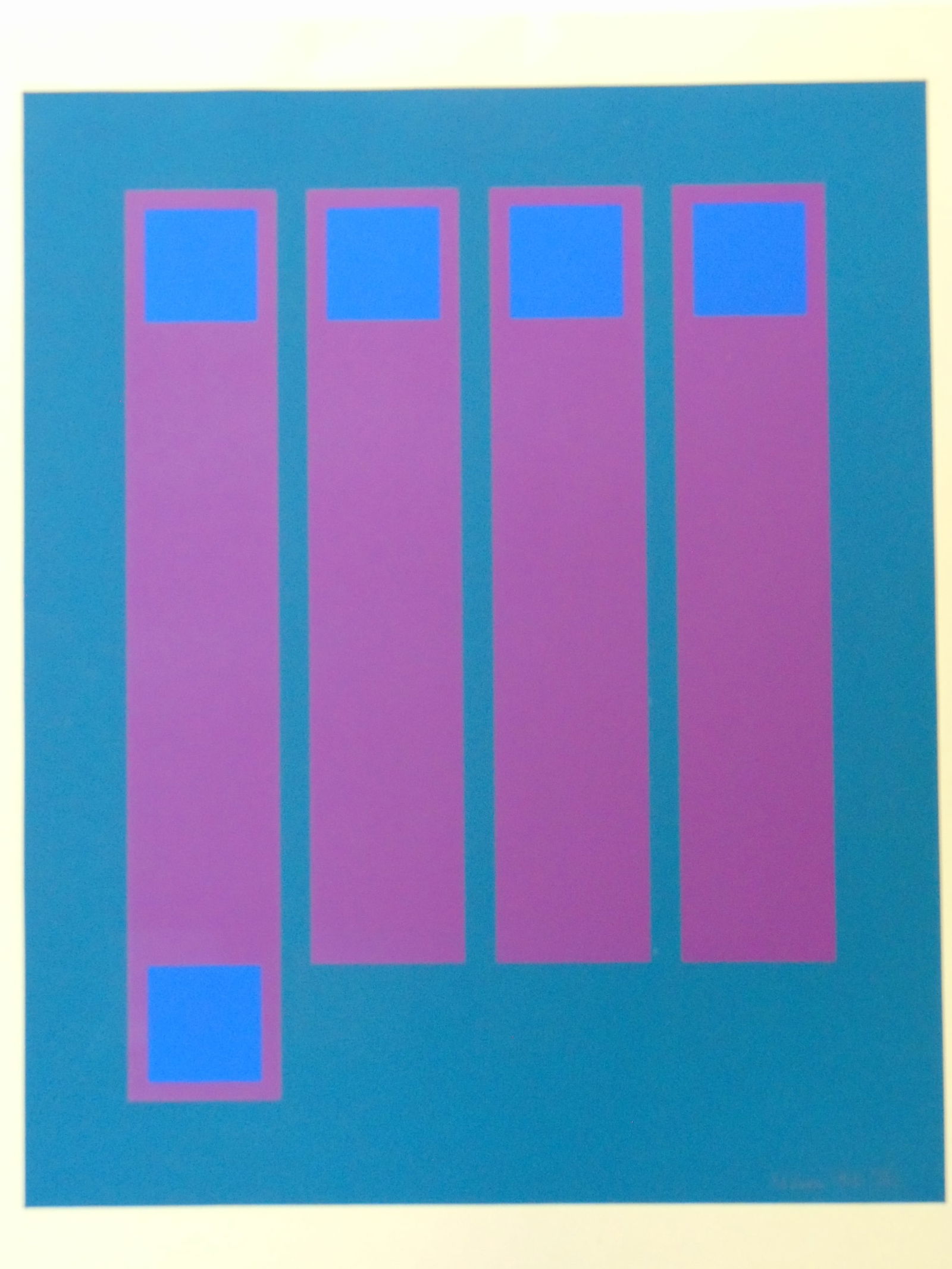 Silkscreen Doug Ohlson, "Blue Squares, Maroon Panel, Blue Green Ground", 1968, edition 50/50, sheet (1 of 6)