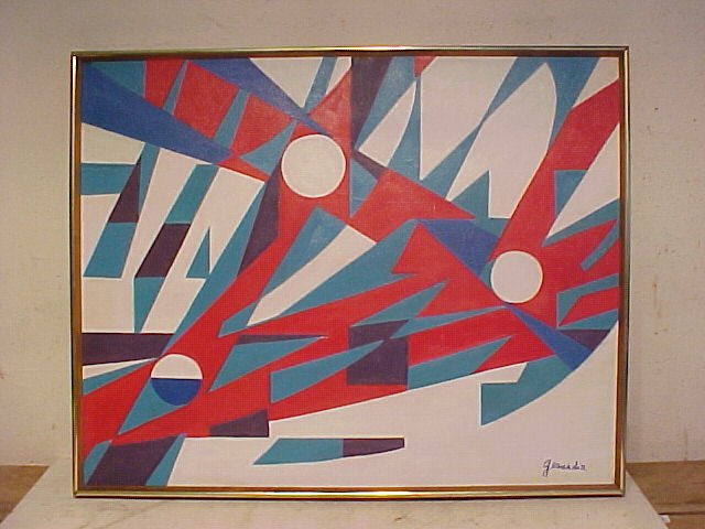 Oil painting, abstract, signed Helen Gerardia: O/C, abstract, signed Helen Gerardia, 24" by 30", in original condition, no tears or damage. Hudson Valley Auctioneers has endeavored to accurately describe all items being sold, but all property here