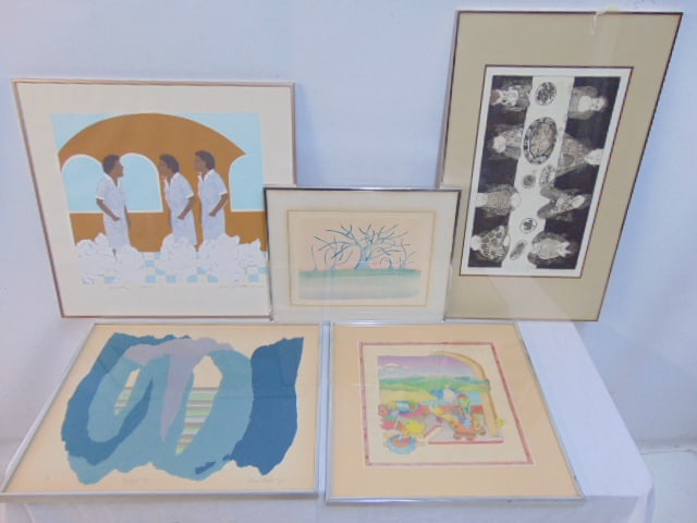 5 lithographs, various artists, "Wash" by Ann Ballon, 22.5" by 23.75"; "Thanksgiving", by Deborah (1 of 11)