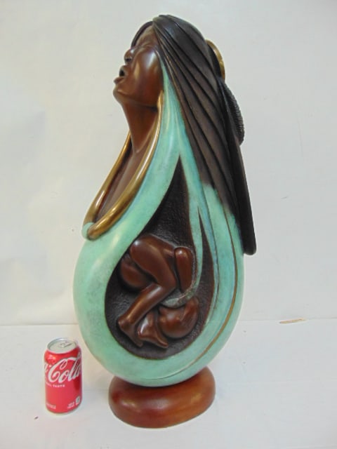 Bronze sculpture by Cloud Eagle, "Tears of Joy", woman with unborn child, mixed patina, 27" tall, 8" (1 of 7)