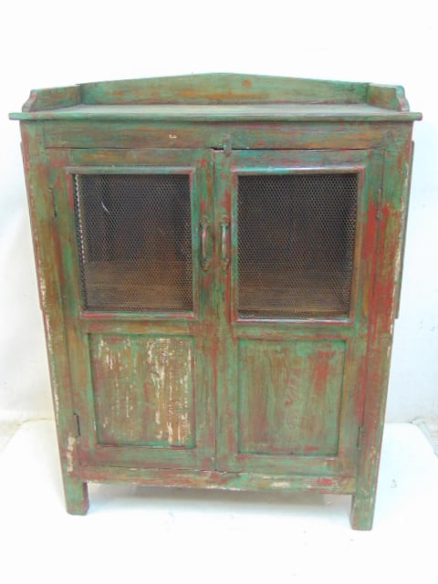 Country cabinet, pie safe, in red & green paint, cabinet is 29.75" by 16.25", height is 39" (1 of 3)