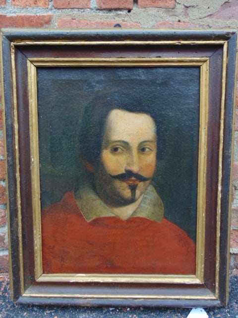 Early painting, portrait of Cardinal Jules Mazarin (?), oil on canvas, 17th or 18th Century, (1 of 5)