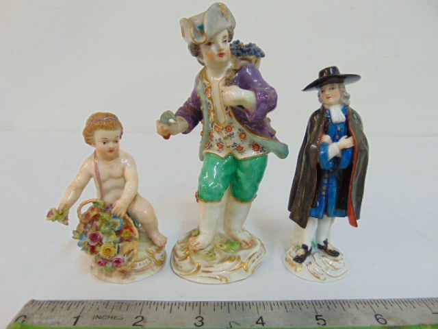 3 small Meissen porcelain figurines, "Boy with Sickle", "Figure of an English Quaker" & Boy with (1 of 11)