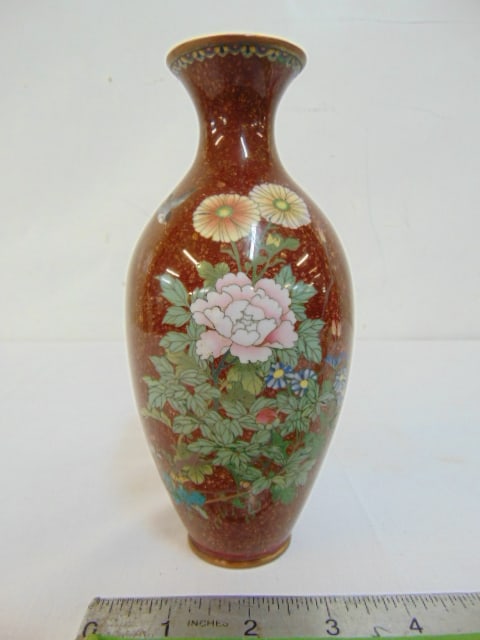 Cloisonne vase floral decorated with small bird, height is 7", good condition (1 of 5)