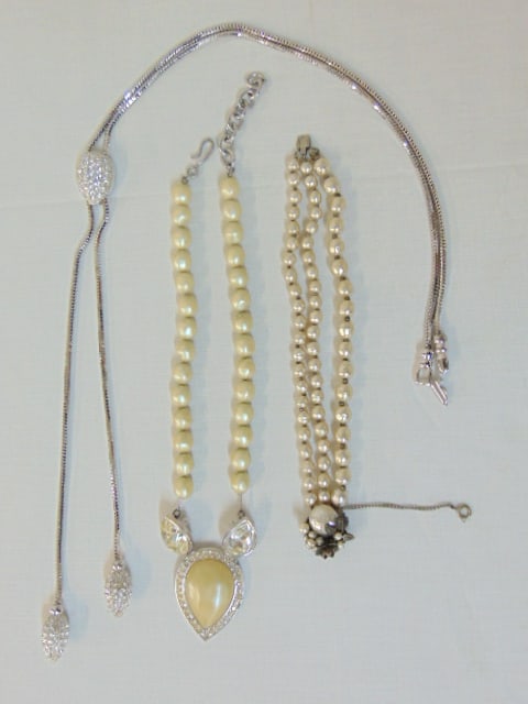 Jewelry. Vintage couture YSL, Swarovski, & Miriam Haskell, signed, 3 pcs to include Swarovski (1 of 8)