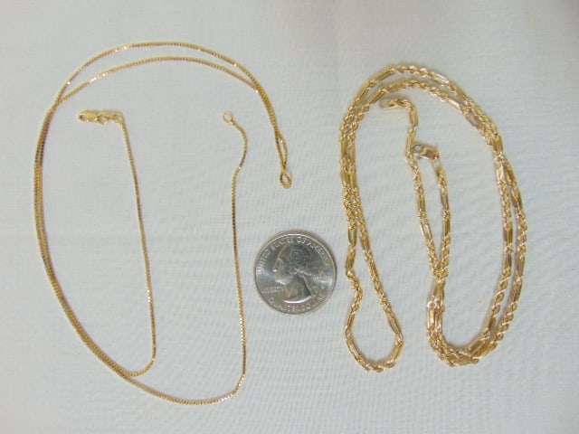 Jewelry. (2) 14kt gold necklaces, box chain 2.78 grams & rope chain w/ links, 5.46 grams, both (1 of 4)