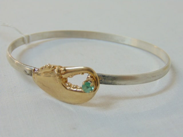 Jewelry. 14kt gold & sterling silver Lobster/crab claw w/ gemstone, 13 grams, hallmark 14k & 925, 2 (1 of 6)