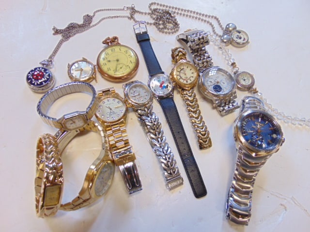 Jewelry. 14 various watches to include Elgin gold filled pocket watch & a selection of wristwatches (1 of 8)