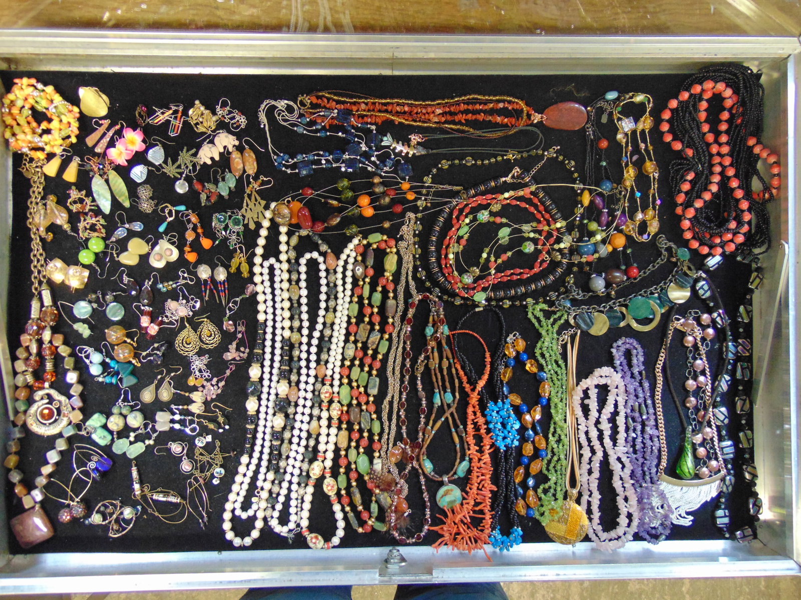 Large collection of costume jewelry to include hardstone, faux pearls, amethyst, branch coral, & (1 of 11)