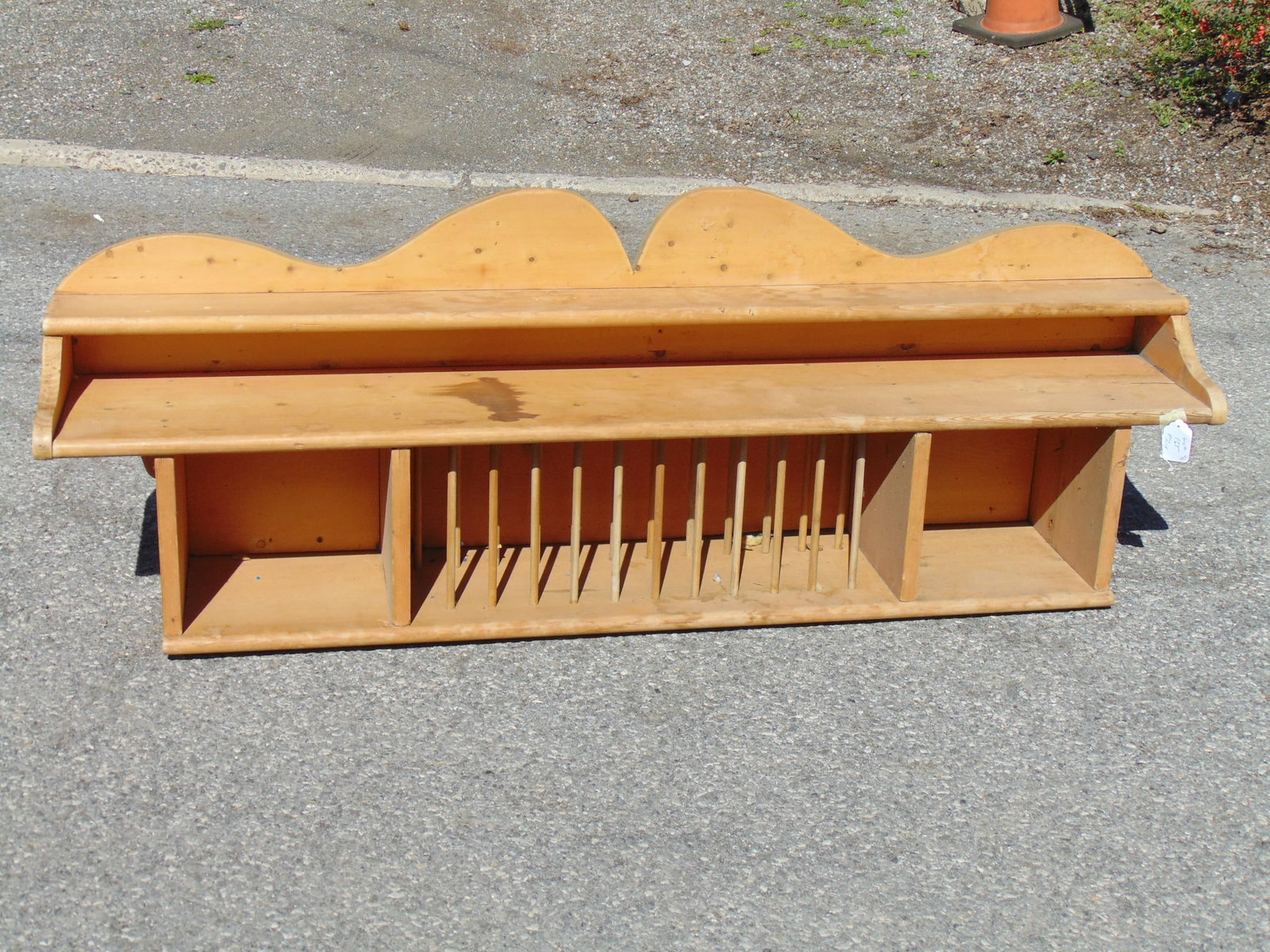 Pine shelf with dish rack, shelf is 70" long, 12.5" deep, height is 24" (1 of 4)