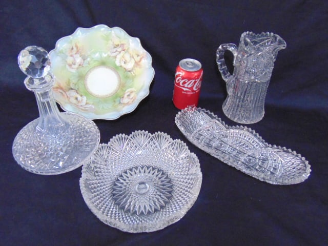 4 pieces of crystal & German RS porcelain bowl, decanter with stopper, 9.75", round crystal tray, (1 of 5)