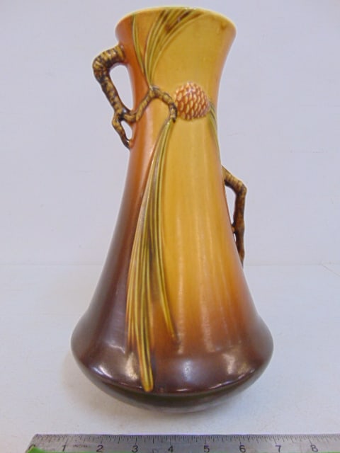 Roseville art pottery vase, Pinecone pattern, good condition, height is 12 3/8": Roseville art pottery vase, Pinecone pattern, good condition, height is 12 3/8"