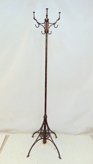 Japaned" iron hatrack or coat tree, 3 hooks, height is 66.5 (1 of 4)