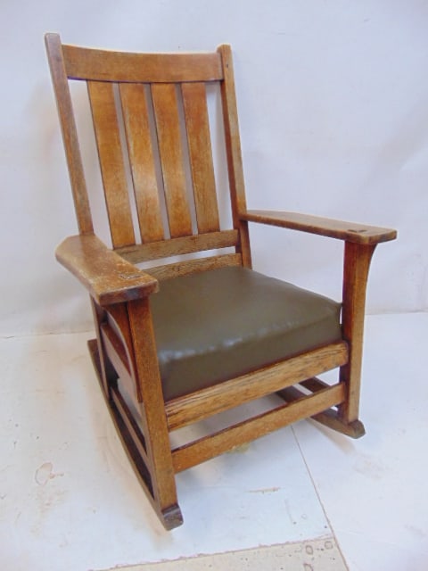 L&JG Stickley rocking chair, oak, arts & crafts armchair rocker is 28.25" wide, 19" deep (seat), (1 of 4)