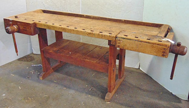 Antique carpenters workbench with 2 vices, 7 feet long (including vice handle), 2 feet deep, height (1 of 6)