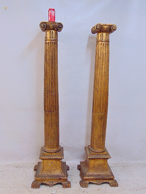 Pair gilt wood columns, classical style, height is 62.25" (1 of 4)