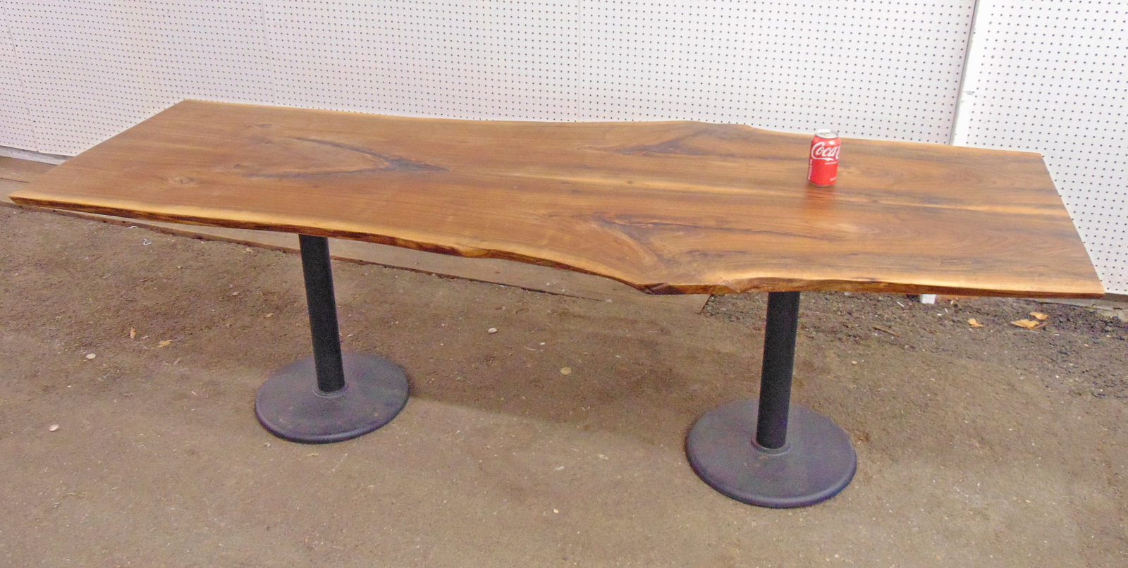 Live edge walnut console or dining table on two steel pedestal bases, table is custom made and (1 of 7)