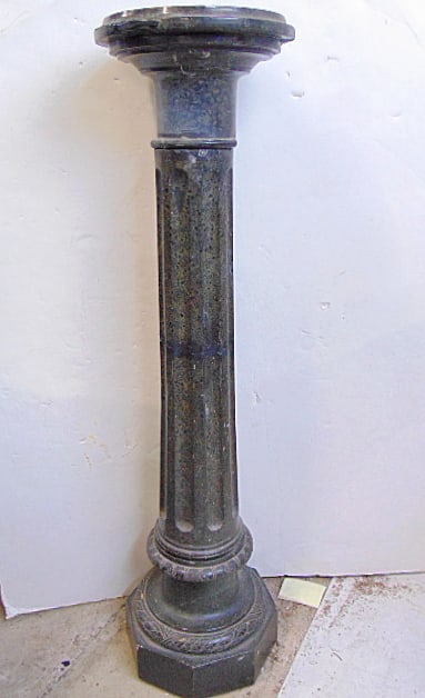 Green marble pedestal, height is 37.5", few chips top rim (1 of 3)