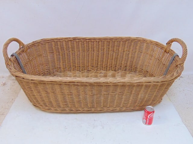 Large French laundry basket, oval with handles, 49" wide, 27.75" deep, height (excluding handles) is (1 of 4)
