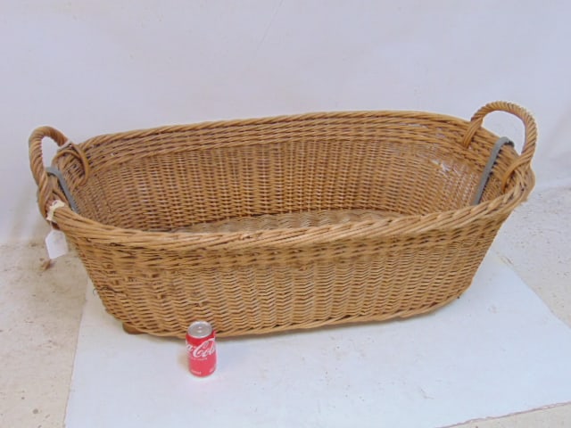 Large French laundry basket, oval with handles, 49" wide, 27.75" deep, height (excluding handles) is (1 of 5)