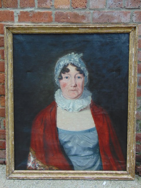 Painting, portrait of a lady, oil on canvas, additional info, "a member of the van Vliet family,: Painting, portrait of a lady, oil on canvas, additional info, "a member of the van Vliet family, painting was found in Newburgh, NY, canvas is 30" by 25.25", framed size is 32.5" by 27.5", old patch