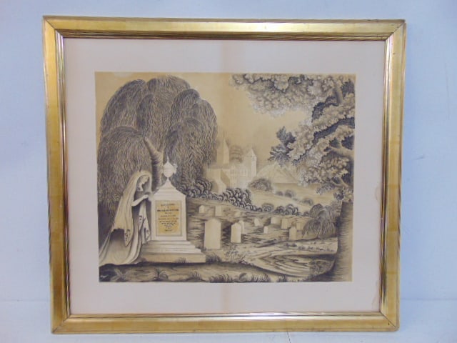 Pencil drawing, mourning scene "Wrought by Laura Ann Fowler", Sacred to the Memory Of Dr. Isaac (1 of 5)