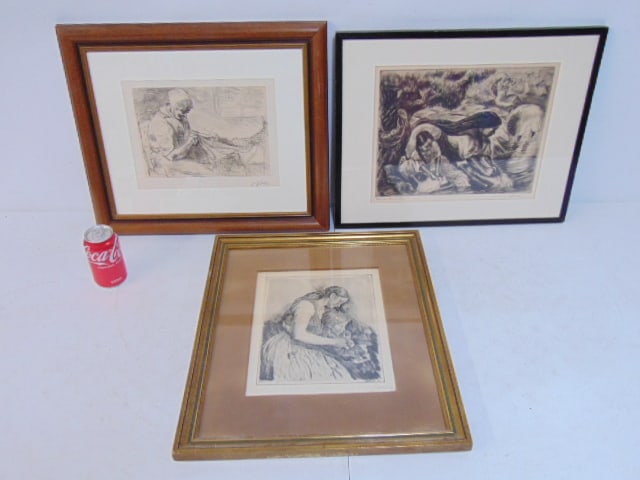3 etchings, Irwin Hoffman, Istvan Prihoda & Jozef Israels, "Mexican Wash Day", signed Irwin D. (1 of 11)