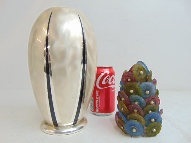 Czech glass shade, bulb cover & Ikora metal art vase, 9,25" tall, some small scratches (1 of 5)