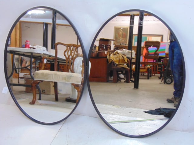 Pair Williams-Sonoma Inc. oval metal framed wall mirrors, 30" by 40.25" each (1 of 4)