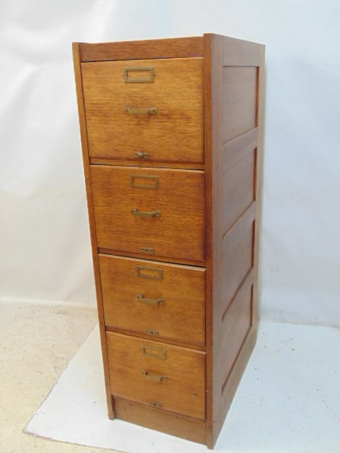 4 drawer oak file cabinet with paneled sides & back, cabinet is 27" deep, 16" wide, height is 51.5" (1 of 4)