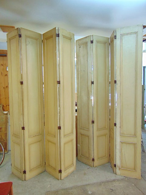 Pair large wood painted 4 panel screens, height is 102" both sides raised panel, each panel is (1 of 7)