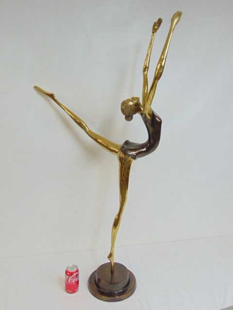Large brass figure of a ballerina, mixed patina, unsigned, height is 48.25": Large brass figure of a ballerina, mixed patina, unsigned, height is 48.25"
