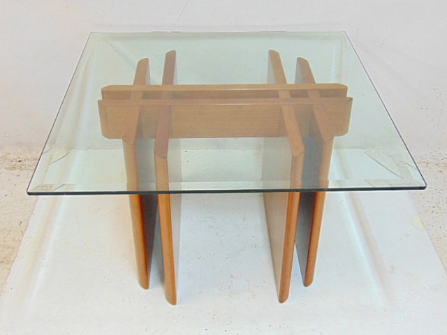 Danish modern coffee table with glass top, "Made in Denmark", top is 31" by 31", beveled glass, (1 of 5)