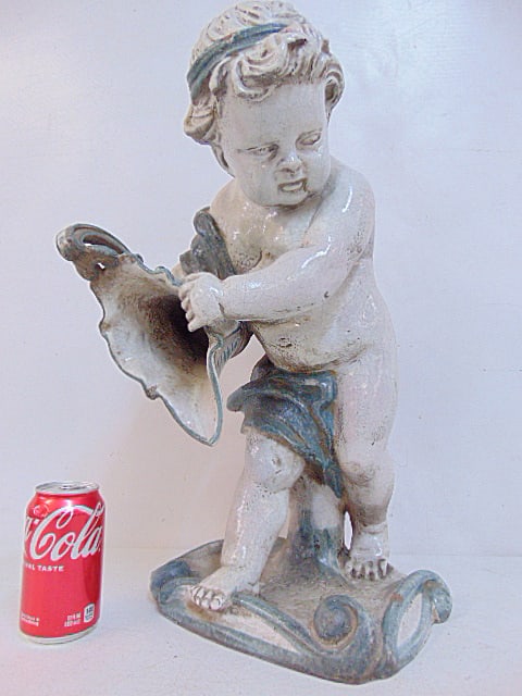 Glazed terra cotto putty holding pitcher, statue is 20" tall, some small glaze chips (1 of 4)
