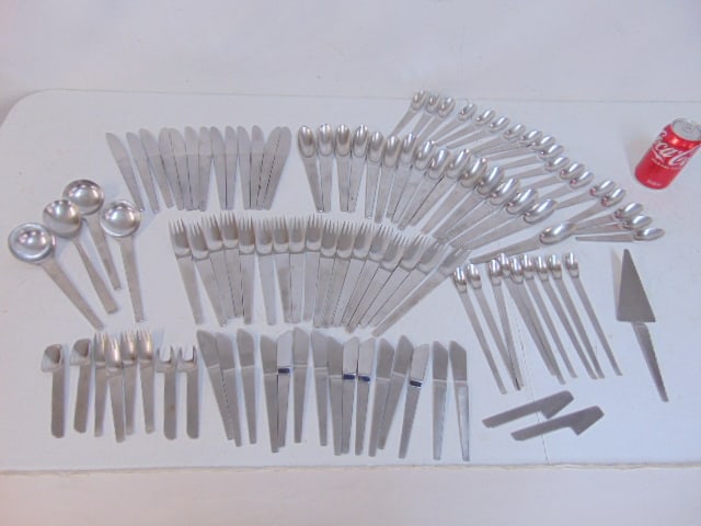 Set Mid Century flatware by Carl Aubock for Amboss, Austria, 18/8 stainless, includes 13 dinner (1 of 9)