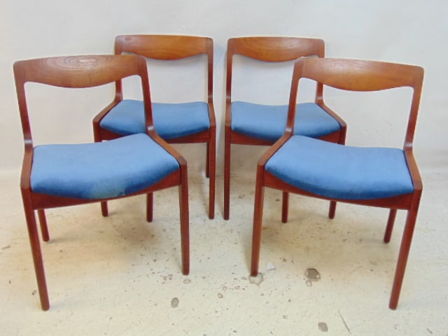 Set 4 Illums Bolighus, Kobenhavn Danish modern side chairs, teak with blue upholstered seats, some (1 of 5)