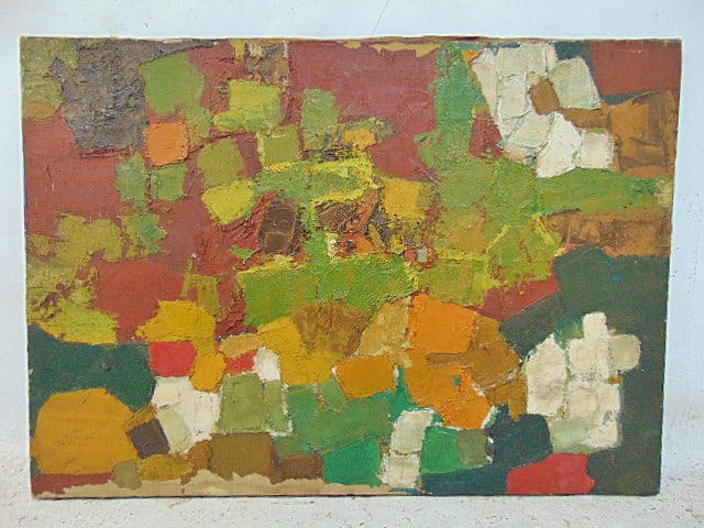 Painting, abstract composition, Bob Boernstein, oil on canvas, has flaking upper & lower margins, (1 of 5)