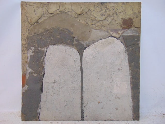Mixed Media, by Bob Boernstein, cement like material and a can applied to Masonite, 48" by 48": Mixed Media, by Bob Boernstein, cement like material and a can applied to Masonite, 48" by 48"