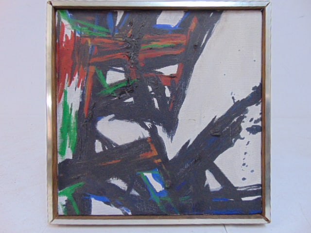 Painting, "Black, Red & Green on White, William McDonough, oil on canvas, 10" by 10" (1 of 2)