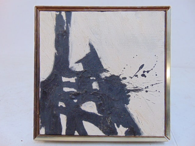 Painting, "Blue, Black & White No 20", William McDonough, oil on canvas, 8" by 8" (1 of 2)