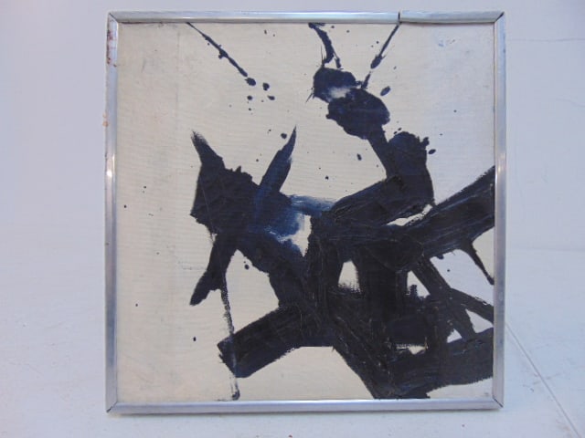 Painting, "Blue, Black on White No 1", by William McDonough, oil on canvas, 9" by 9" (1 of 2)