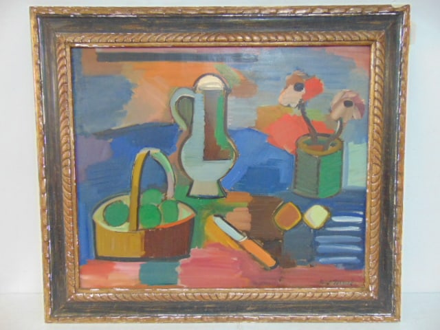 Painting, still-life, signed Rene Marcil, in Heydenryk frame, oil on canvas, 30" by 36", framed size (1 of 5)