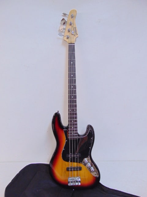 Glarry GP Series 4 string electric Bass guitar, with soft case, guitar is 45 5/8" long, body is (1 of 8)