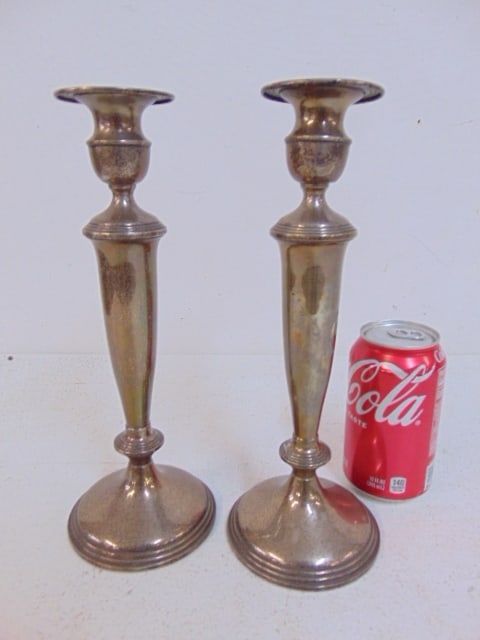 Pair sterling silver weighted candlesticks, 10 5/8" tall (1 of 3)