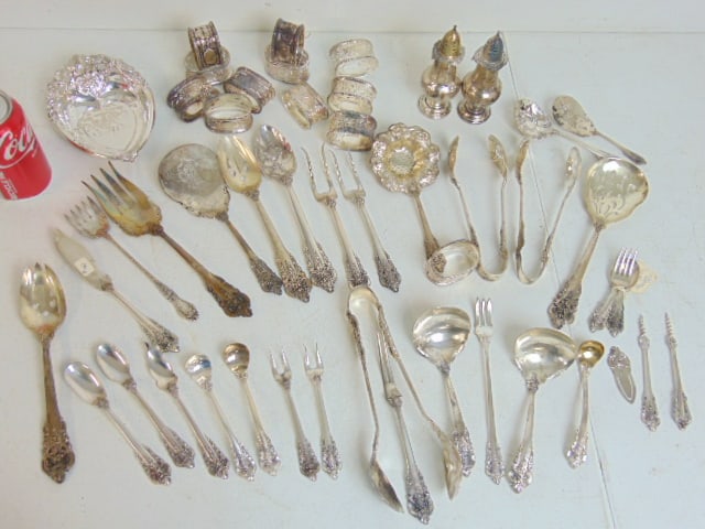 Sterling silver flatware Grand Baroque by Wallace , plus pepper & salt, various napkin rings, 84.5 (1 of 6)