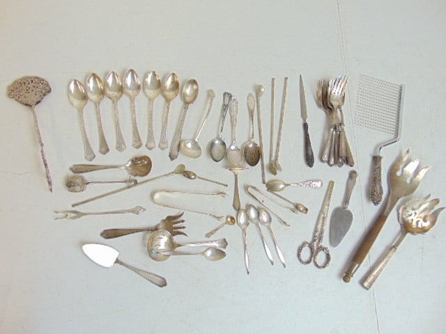 Lot misc. sterling spoons, forks & handles, mixed lot, 16.5 troy plus handles (1 of 4)