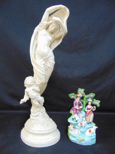 2 statues, early Royal Crown Derby figural & Parian statue "La Nuit" (Allegory of Night" height is (1 of 9)