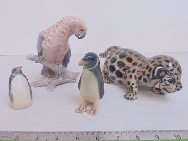 4 Royal Copenhagen & B&G porcelain figurines, B&G parrot, 5.25", Royal Copenhagen Jaguar Cub by (1 of 10)