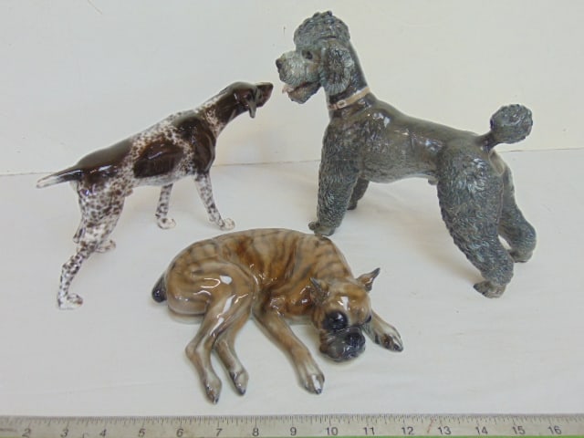 3 porcelain dog figurines, Rosenthal Poodle by Theodor Karner, 10" long, 8.5" tall, Shorthaired (1 of 10)