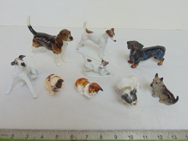 Lot of 9 small porcelain dog and cat figurines, 8 dogs, one cat, Royal Doulton & Rosenthal, largest (1 of 12)